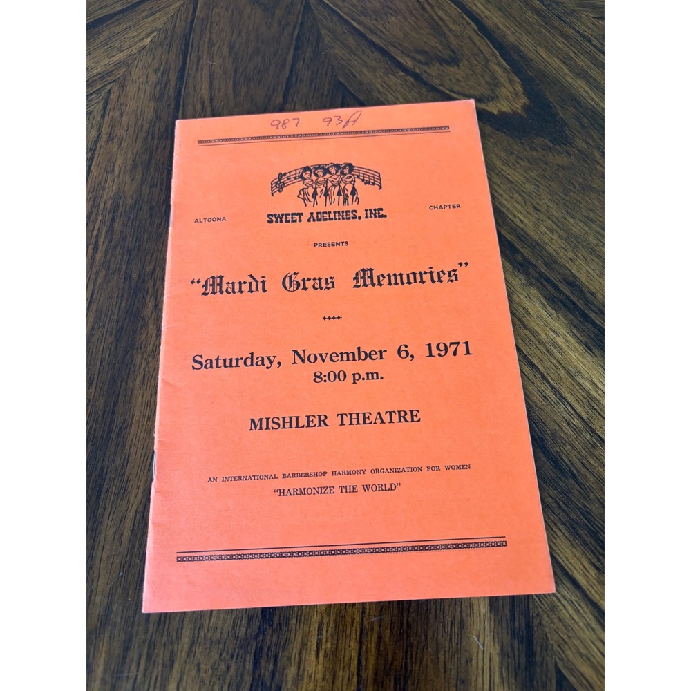 Vintage 1971 Sweet Adelines Mardi Gras Memories‎ Program Mishler Theatre Altoona